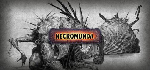 Encima de la fotografía se superpone el logo de Necromunda.