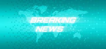Imagen con el texto "Breaking News" que pretende imitar la estética e impacto de las clásicas cabeceras que se utilizan para resaltar las noticias más impactantes del día. Las letras son blancas y tienen un efecto de destello difuminado de forma horizontal. El fondo es un mapamundi en proyección de Mercator con un efecto cuadrícula superpuesto, ambos afectados por un degradado de color que va desde un cian neón en el centro a un tono turquesa en los bordes superior e inferior.