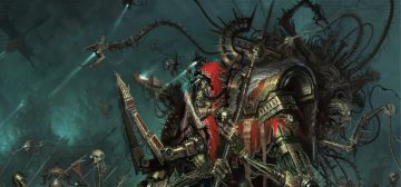 Ilustración del cuerpo constructo cibernético de pesadilla de un magos del Adeptus Mechanicus. Se ve un torso mecánico, de normes hombreras, de las que surgen dos brazos mecánicos enormes, que sostienen un hacha del Mechanicus. Del frente del torso surgen dos brazos orgánicos demacrados con un color cadavérico, en gesto de orgación, mientras que justo debajo surgen dos brazos mecánicos adicionales mayores, que imitan el gesto de oración. El cuerpo está sólo parcialmente cubierto por los clásicos ropajes rojo oscuro del Adeptus, incluida una cabeza de la que apenas se pueden ver sensores luminosos en lugar de ojos y montones de tubos y cables que cubren el rostro. Toda la espalda es un cúmulo de mecadendritas, ciberbrazos, pinzas mecánicas y servocráneos. Un horror que perfectamente representa un adversario en Warhammer 40000 Roleplay Wrath and Glory para frameworks de Tier 3.