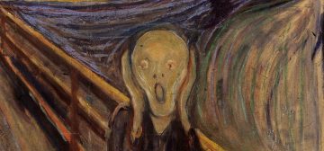 Detalle del cuadro El grito, de Edvard Munch, con el rostro horrorizado en primer plano.