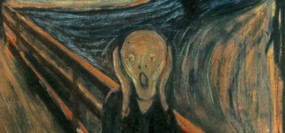 Recorte del espacio central y más famoso del cuadro 'El grito' de Munch. Se ve la cara echándose las manos alrededor con gesto de espanto y horror. Representa perfectamente la cara que se le queda a la gente cuando llegan cambios de edición.