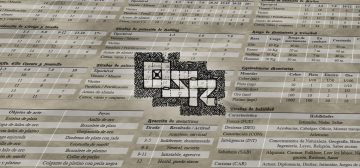 Imagen en perspectiva muy forzada de una página de una pantalla del Dungeon Master OSR, mostrando tablas de juego de las que salen en Labyrinth Lord, Aventuras en la Marca del Este, o cualquier otro retroclon B/X, sobre un tipo de papel viejo y estropeado. Por encima aparece un logo custom de OSR, en que las letras están dibujadas como si fuera un estilo de mapa antiguo de mazmorreo.