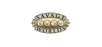 Sobre un fondo completamente blanco, el logotipo de Savage Worlds, el reglamento para juegos de rol.