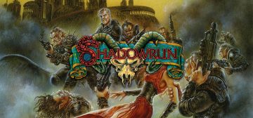 El logo de Shadowrun segunda edición. El nombre Shadowrun, en el que la S tiene una forma que asemeja a una serpiente emplumada, en bordes rojos con el centro de las letras en negro. Por debajo el cráneo de un dragón o una cabra, a saber, cuyos cuernos enroscados parecen sostener un pergamino que se desenrolla por el exterior de los cuernos, pero que en realidad tiene el aspecto de un circuito impreso de la época. Debajo del logo hay una ilustración de los años 80 en que varios pandilleros y shadowrunners, todos armados hasta los dientes y vestidos con armaduras oscuras, combaten en medio de un escenario lleno de humo por hacerse con una chica con un vestido rojo y un corpiño negro.