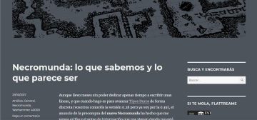 Captura parcial de este mismo blog del aspecto que tenía en 2017. Fondo gris muy oscuro, letras blancas, con muchísimo espacio vacío alrededor de una imagen de cabecera que es un mapa de rol OSR dibujado a mano. La sensación que provoca es ligeramente opresiva.